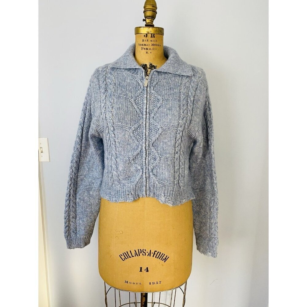 NWT Willow & Wind Women’s Size L Sweater Zip Up Cardigan Distressed Cropped